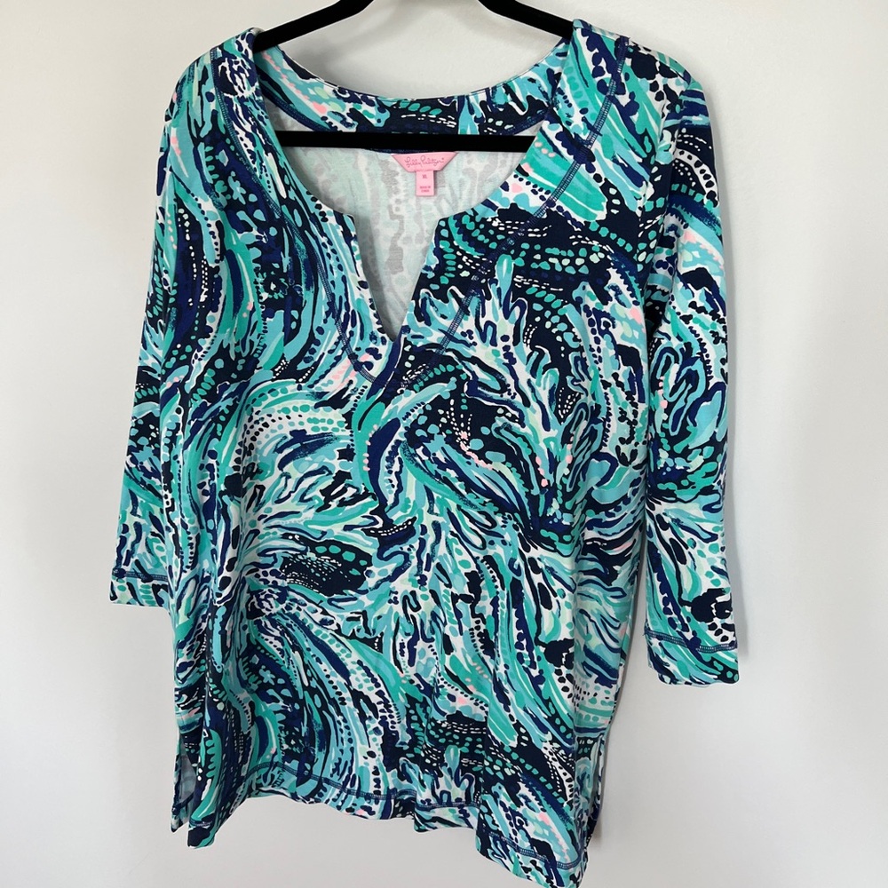 Lilly Pulitzer EUC Turquoise Oasis Wave XL Top